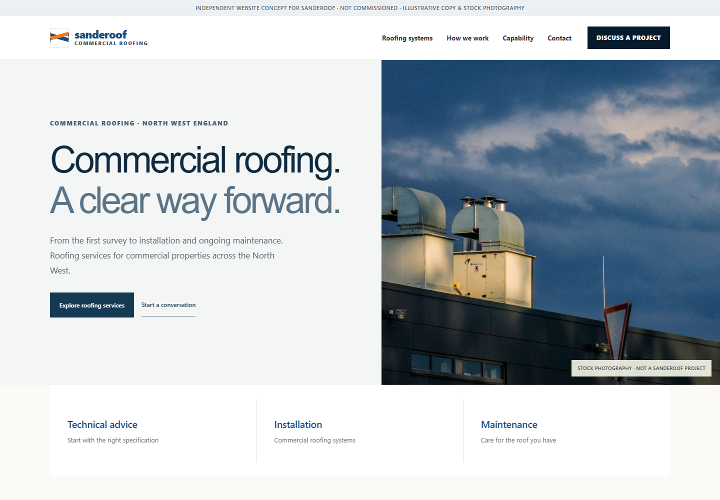 Desktop screenshot of the Sanderoof concept website